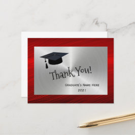 Postal Moderno Cap de plata roja Gracias a la graduación