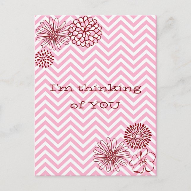 Postal Moderno Chevron floral rosa personalizado texto (Anverso)