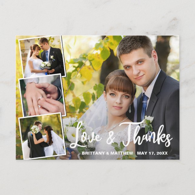 Postal Moderno Collage 4 Photo Boda Gracias (Anverso)