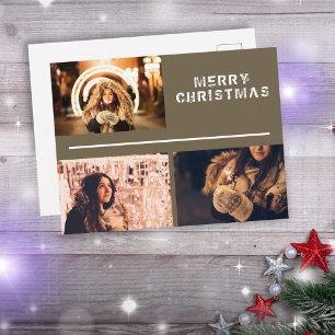 Postal Moderno collage de 3 fotos Feliz Navidad