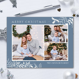 Postal Moderno Collage de fotos azul turbio Feliz Navidad