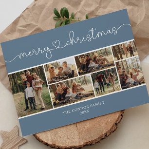 Postal Moderno Collage de fotos caligráfico Feliz Navidad