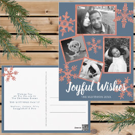 Postal Moderno copo de nieve ruso azul 4 Navidades de fot