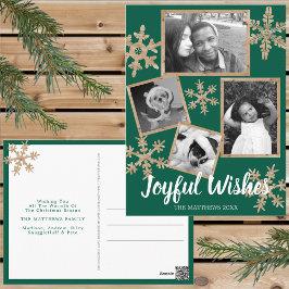 Postal Moderno copo de nieve ruso verde 4 Navidades de fo