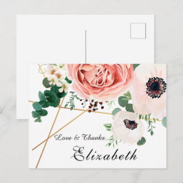Postal Moderno Coral Rosa Floral Botánica Gracias