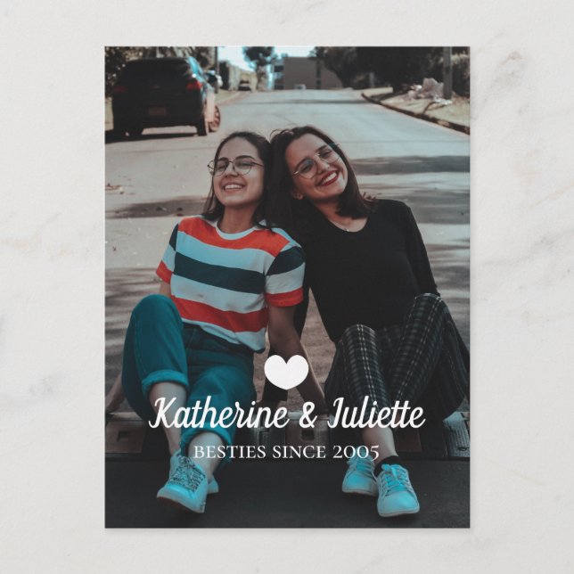 Postal Moderno Corazón Blanco Mejor Amistad Amigo Foto (Anverso)