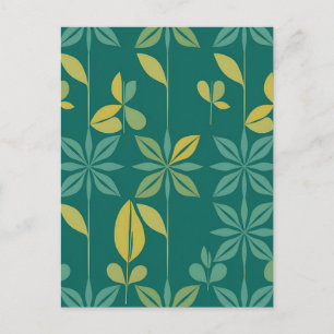 Postal Moderno de mediados de siglo Teal Botánico Geométr