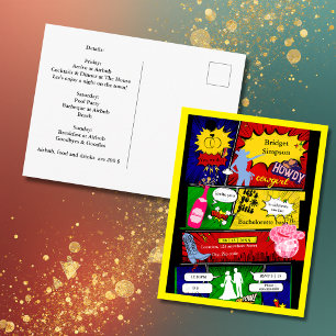 Postal moderno divertido retro cómic despedida de soltera