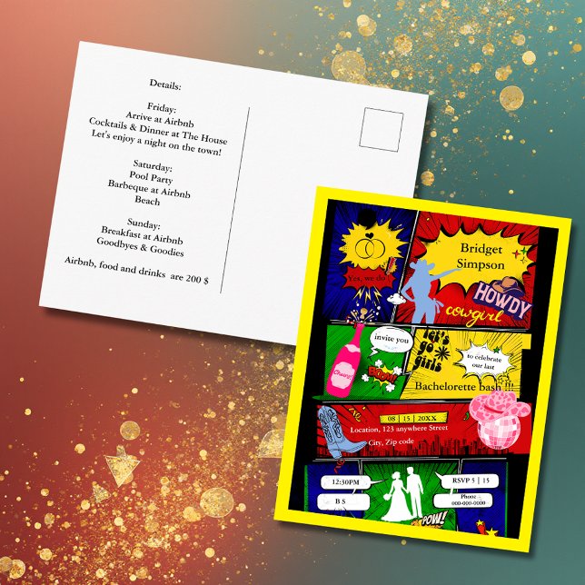 Postal moderno divertido retro cómic despedida de soltera (Subido por el creador)