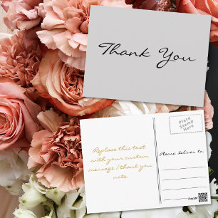 Postal Moderno Elegante Falso Script Dorado Gris Gracias