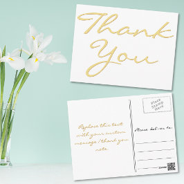 Postal Moderno Elegante Falso Script Gracias en Oro Blanc