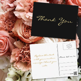 Postal Moderno Elegante Negro Falso Gracias Script