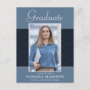 Postal Moderno   Elegante Script Dusty Blue 1 Photo Grad