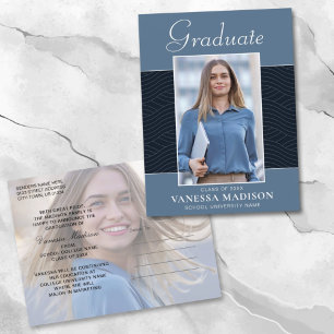 Postal Moderno   Elegante Script Dusty Blue 2 Photo Grad