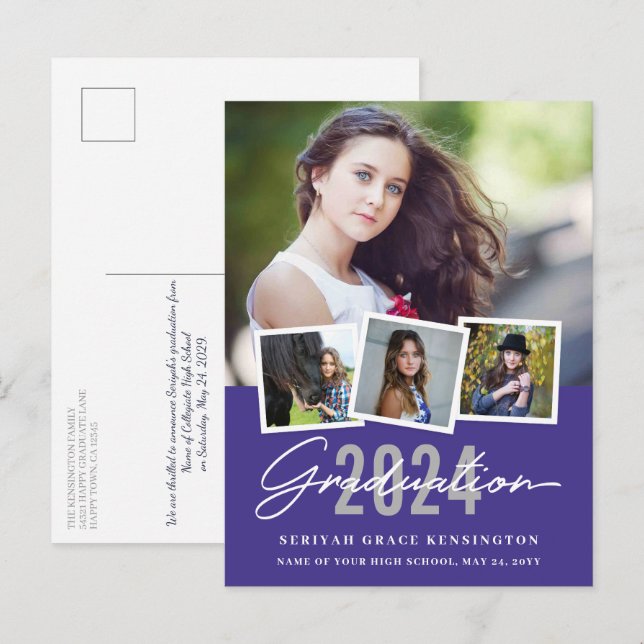 Postal Moderno Estilo De Graduación De Año A Año 4 Foto (Anverso / Reverso)