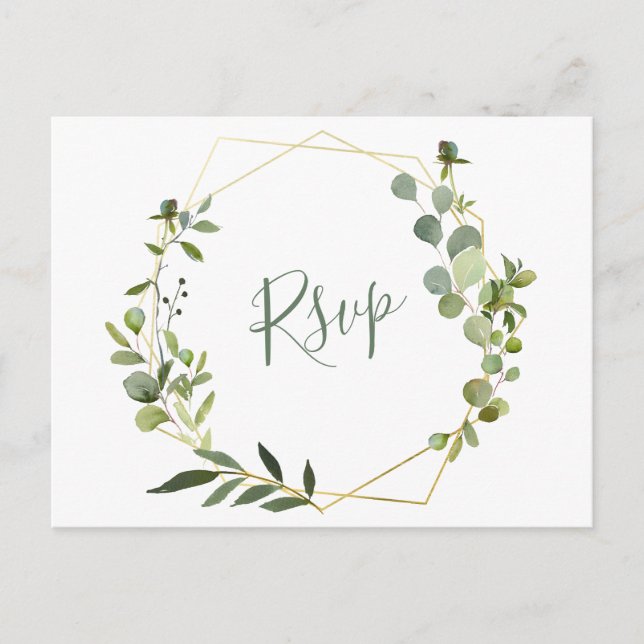 Postal Moderno Eucalyptus Boda de Marco Geométrico RSVP (Anverso)