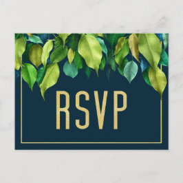 Postal Moderno Foliage Deep Blue Elegant Wedding RSVP