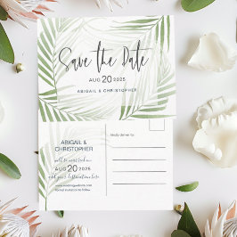 Postal Moderno Follaje Tropical Verde Fecha de la Boda