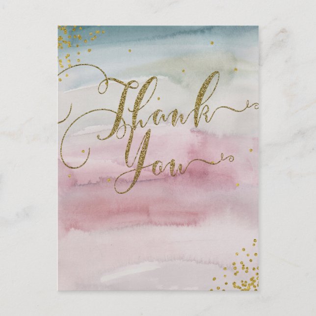 Postal Moderno Glam Watercolor Gold Elegante Gracias (Anverso)
