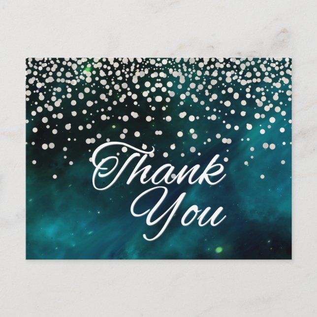 Postal Moderno Glitter Blanco Agradecido Negro Barato (Anverso)