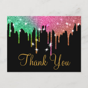 Postal Moderno Glitter Dorado Negro Gracias Económico