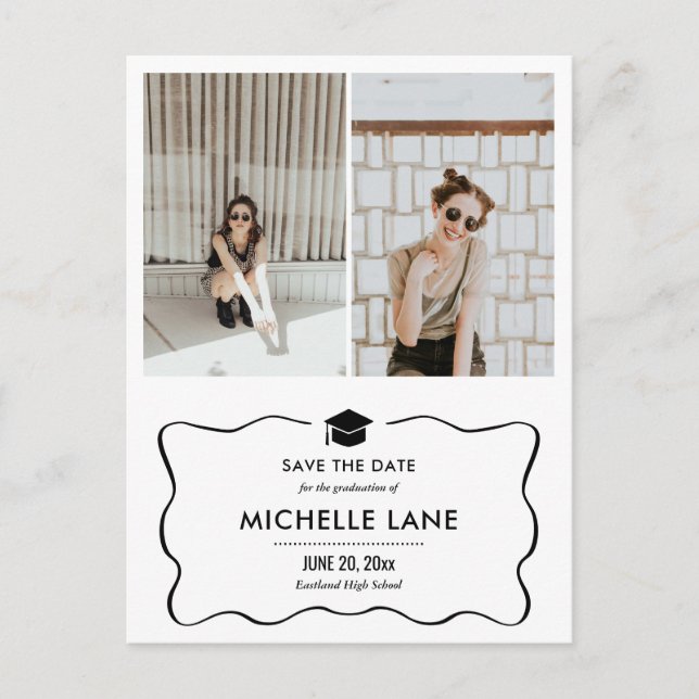 Postal Moderno Gorra De Graduados Ahorra La Foto De Dos D (Anverso)