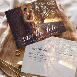 Postal Moderno Guardar la foto escrita a mano en blanco<br><div class="desc">Boda manuscrita Guarda las tarjetas de fecha que tienen una foto en la parte delantera y trasera. Las tarjetas Save the Date Fall, Autumn, Winter, Spring o Summer contienen una moderna tipografía de escritura cursiva con letras a mano que son elegantes, simples y modernas para usar después de la minimalista...</div>