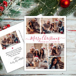 Postal Moderno guión rojo 5 Navidades de Collage de fotos<br><div class="desc">Elegante, moderno, 5 Collages de fotos Holiday Red Script Navidades Postales Fotográficas de Familia. Esta plantilla festiva, minimalista, fantástica de cinco (5) fotos de tarjetas de felicitación de vacaciones presenta un collage de fotos de la bonito y dice "¡Feliz Navidad!". El texto de bienvenida de "Feliz Navidad" está escrito en...</div>