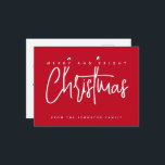 Postal Moderno guión simple de Navidad Alegre y Brillante<br><div class="desc">Tarjeta postal de Navidad simple tipografía moderna minimalista Feliz Navidad</div>