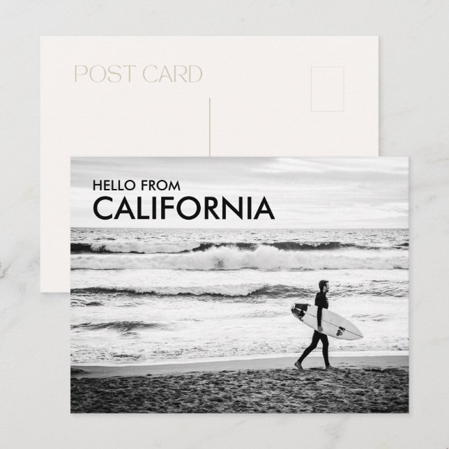 Postal Moderno Hola en Blanco y Negro desde la Playa de C (Anverso / Reverso)