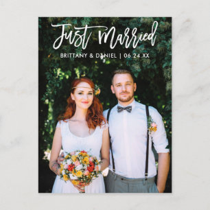Postal Moderno Just Married Letra Pincel Foto Boda