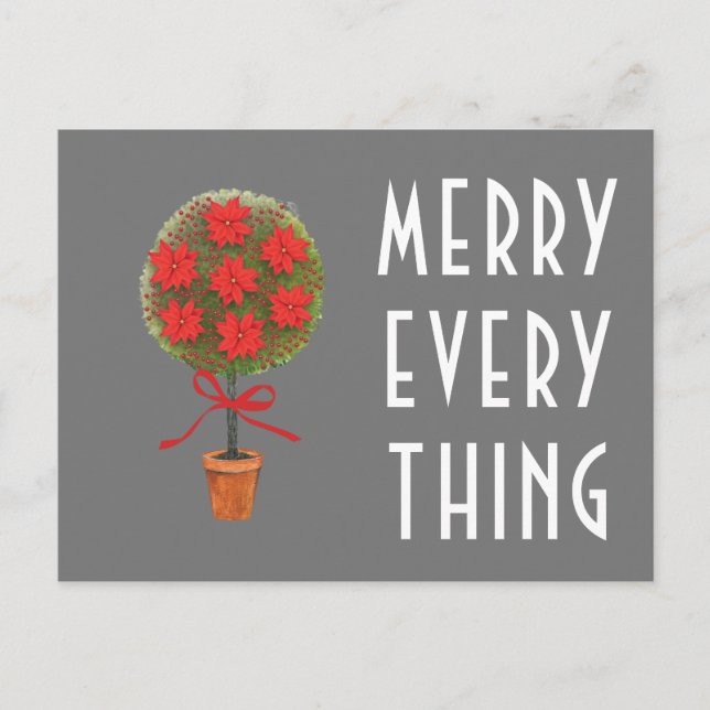 Postal Moderno Merry Todo Lo Navidades Topiary Postcard (Anverso)