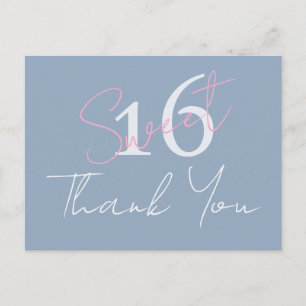 Postal Moderno Minimalista Dulces 16 Rosado Azul Gracias