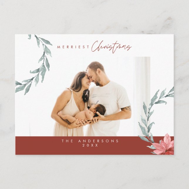 Postal Moderno Minimalista, Familiar y Alegre Navidad Pos (Anverso)