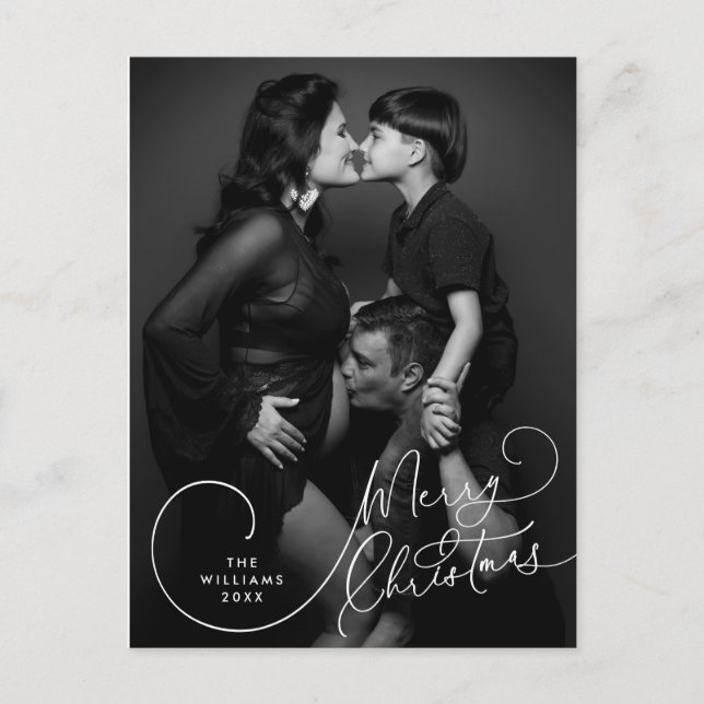 Postal Moderno Minimalista, Feliz Navidad Foto Familiar (Anverso)