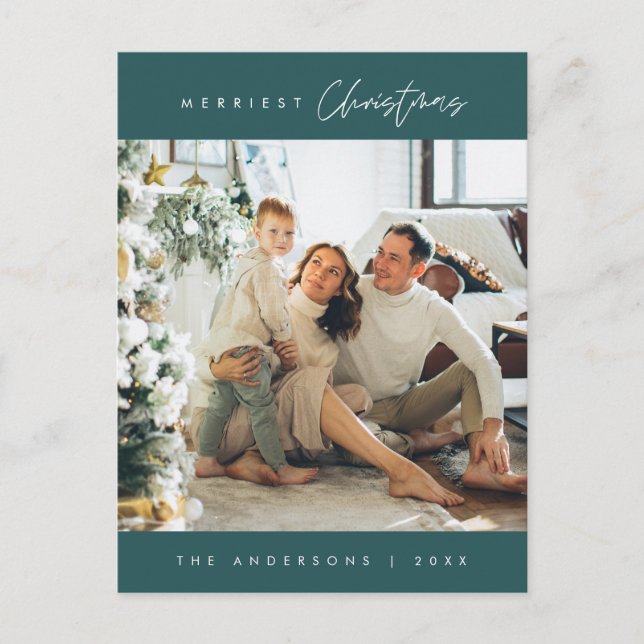 Postal Moderno Minimalista, Feliz Navidad Foto Familiar (Anverso)