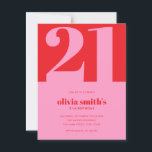 Postal Moderno Minimalista Rojo Rosa 21 cumpleaños<br><div class="desc">Postal de invitación minimalista 21 años con diseño sencillo con elegante tipografía de moda en color rosa y rojo.</div>
