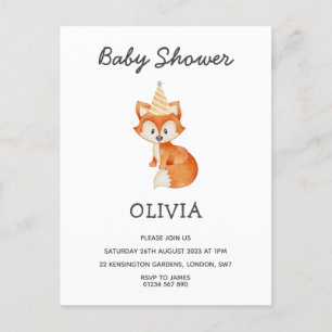 Postal Moderno Minimalista Woodland Fox Baby Shower