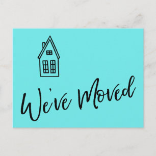 Postal Moderno Nos Mudamos Dibujo Casa Aqua