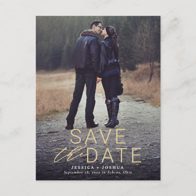 Postal Moderno Overlay Gold Full Photo Save the Date (Anverso)