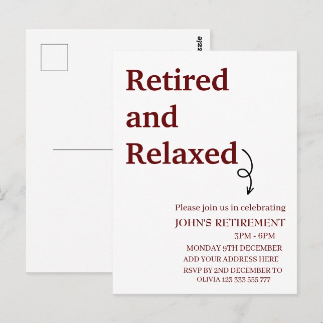 Postal Moderno Personalizado de Funny Retirado y Relajado (Anverso / Reverso)