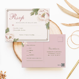 Postal Moderno Retro Rubor Peony Floral Wedding RSVP