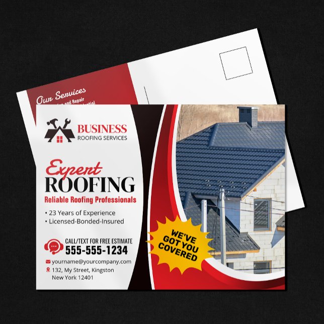 Postal Moderno Rojo Experto Fiable Roofing Roofing Roofin (Subido por el creador)