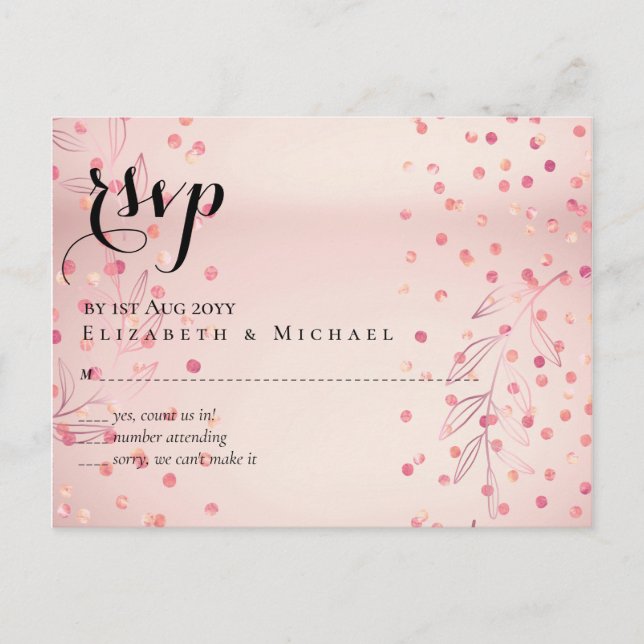 Postal Moderno Rosa Gold Trendy Budget Boda (Anverso)