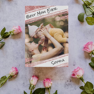 Postal Moderno Rosa Oro Purpurina foto mejor mamá de la