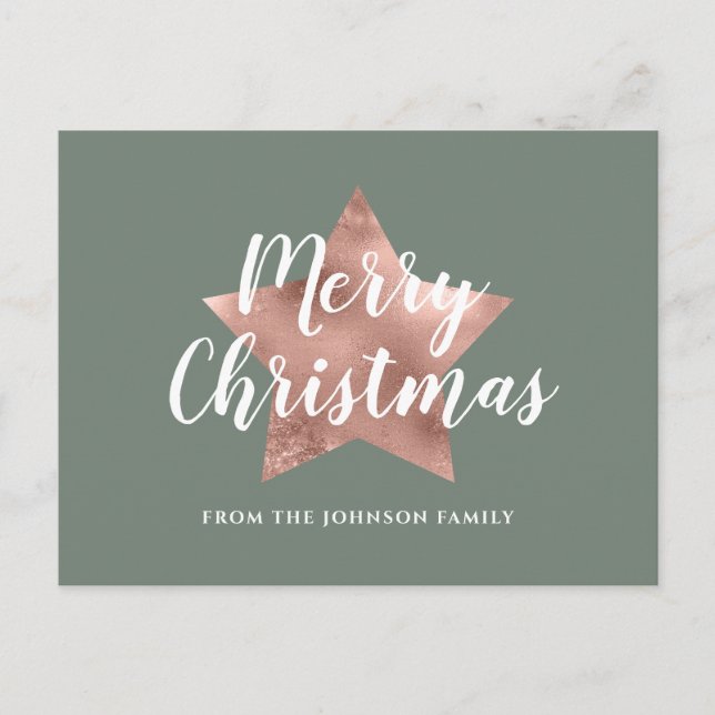 Postal Moderno Sage Green Rosa Gold Star Feliz Navidad (Anverso)