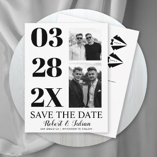Postal Moderno Save the Date gay de dos fotos en blanco y