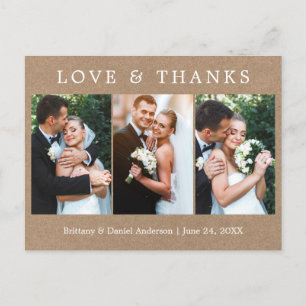Postal Moderno Simple Amor Gracias 3 Foto Boda Kraft