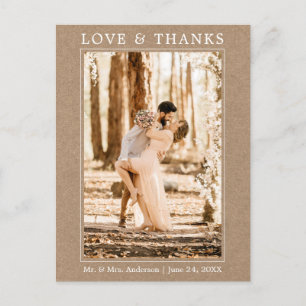 Postal Moderno Simple Amor Gracias Foto Boda Kraft
