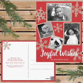 Postal Moderno Snowflake Rústico Rojo 4 Navidades de foto